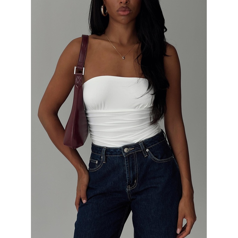 Coincidence Strapless Ruched Bodysuit White