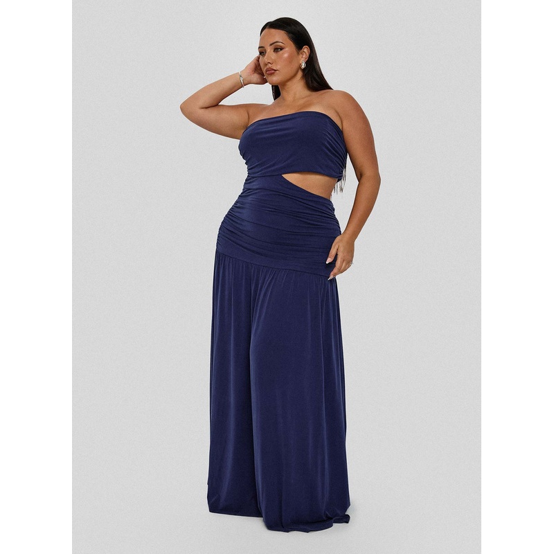 Grandeur Strapless Maxi Dress Navy Curve