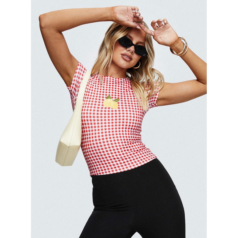 Marcello Graphic Top Red Check
