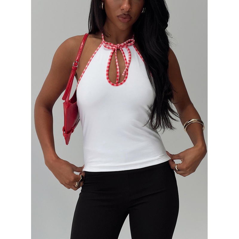 Old Soul Contrast Trim Top White / Red