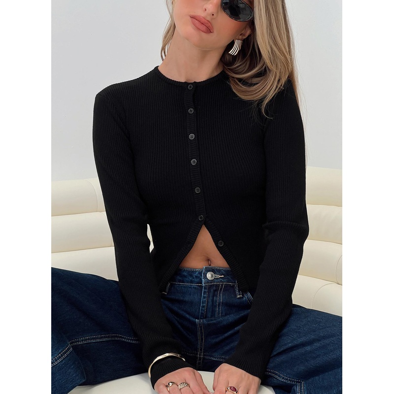 Suzu Long Sleeve Knit Top Black