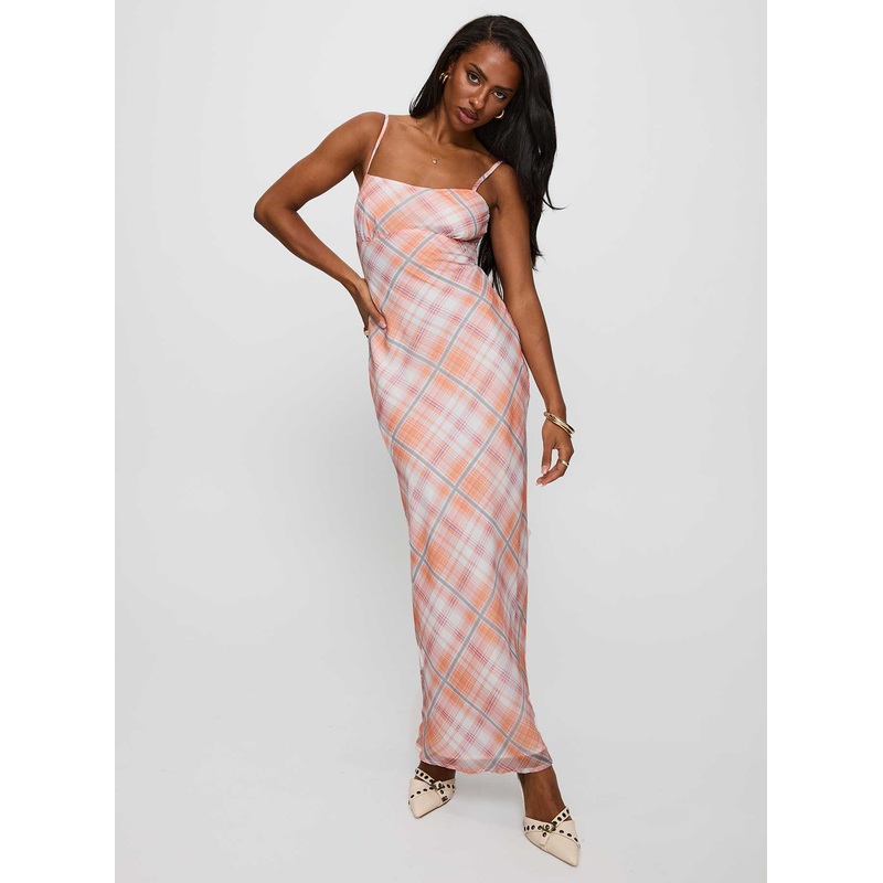 Yazmina Maxi Dress Orange Check