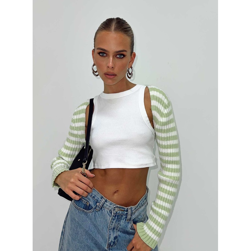 Aytan Bolero Sweater Green/White