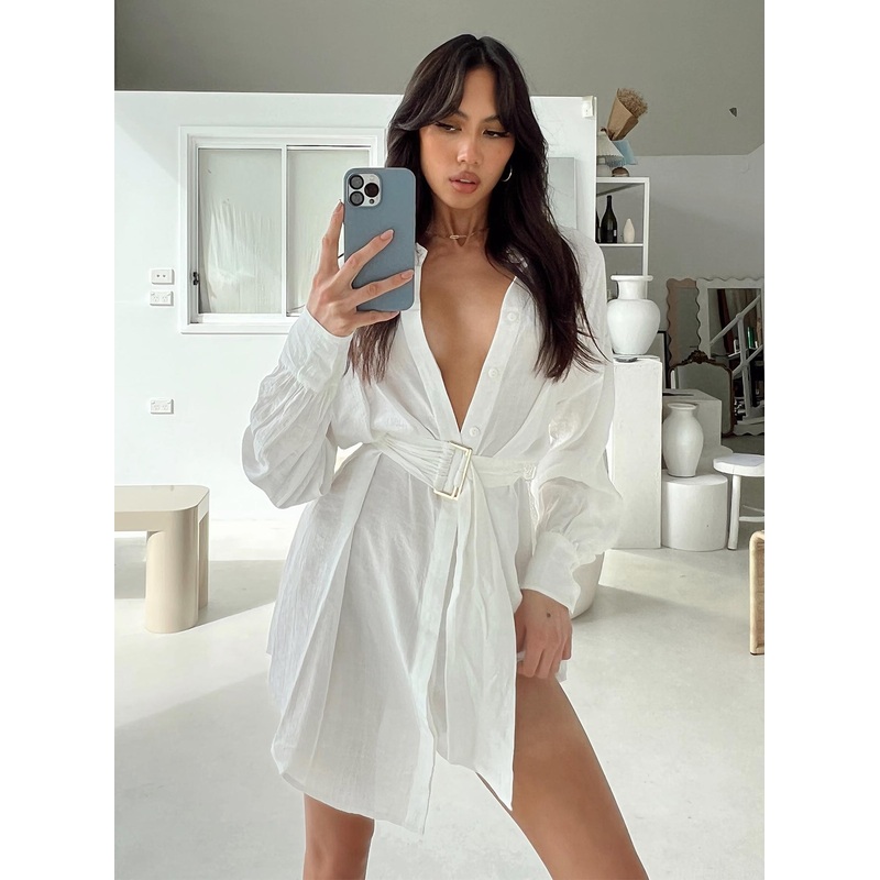 Bilari Textured Fabric Shirt Dress White