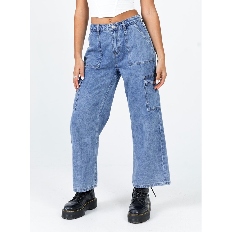 Blessing Mid Wash Cargo Jean Denim