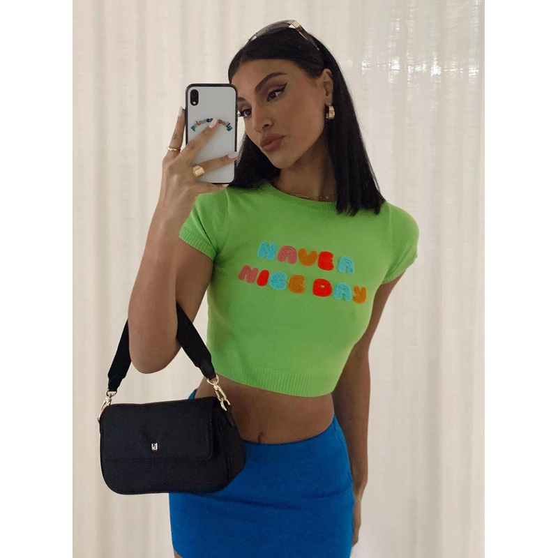 Have a Nice Day Knit Tee Green