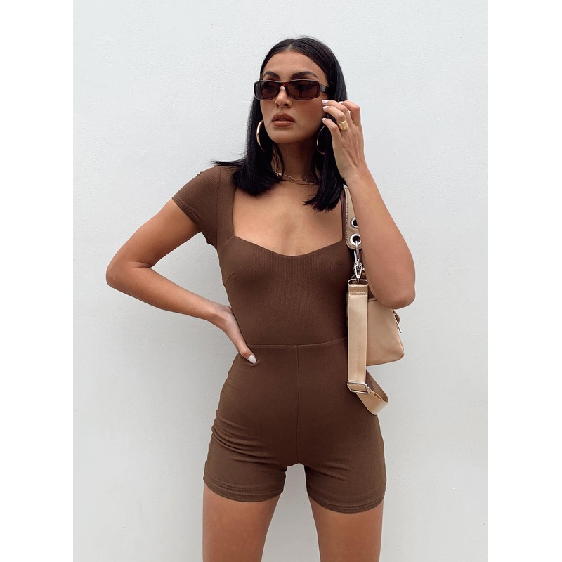 Nolan Short Sleeve Playsuit Brown