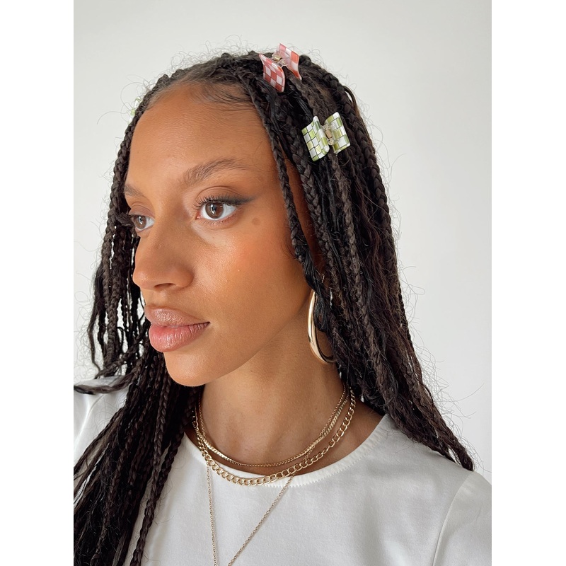 Barnwell Check Hair Clip Pack Green / Pink