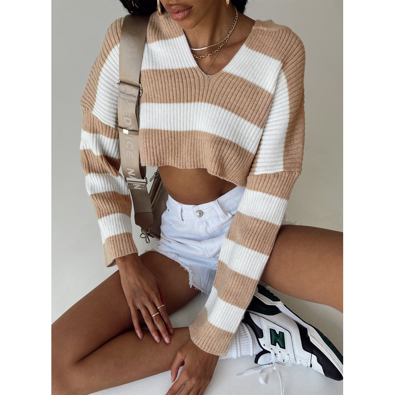 Benson Cropped Sweater Beige/White