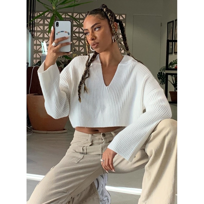 Benson Cropped Sweater White