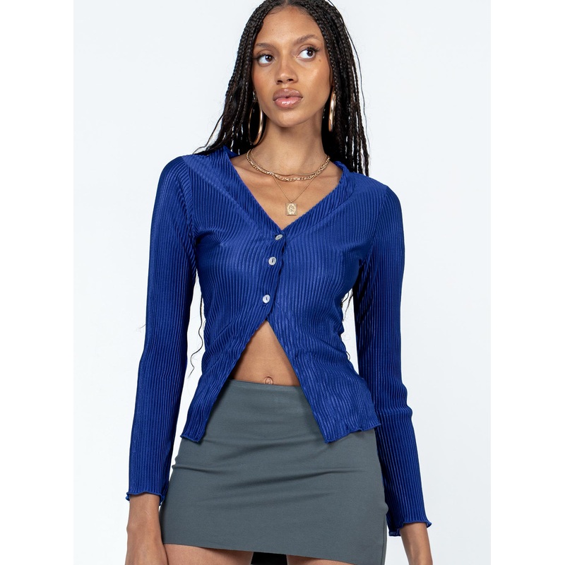 Gowan Long Sleeve Plisse Top Blue