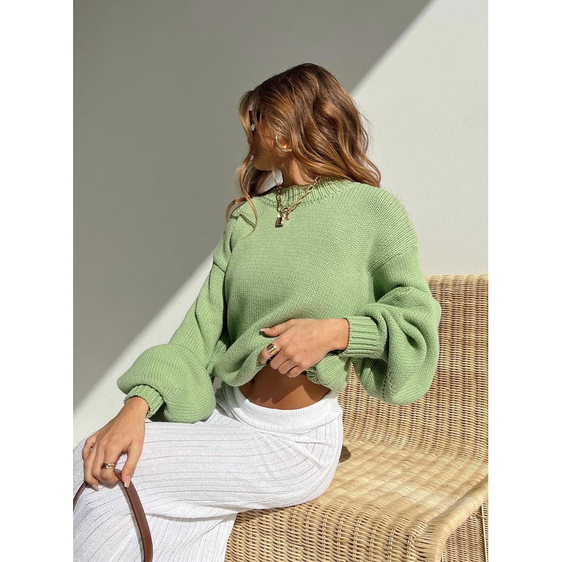 Harmony Balloon Sleeve Knit Sweater Sage