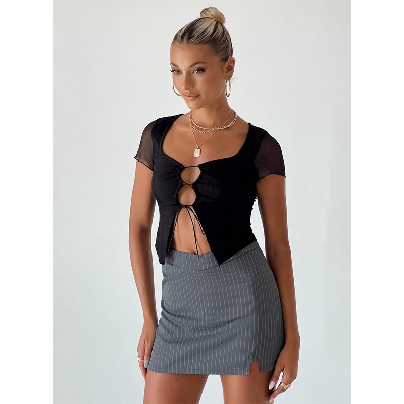 Jarden Mini Skirt Grey Pinstripe