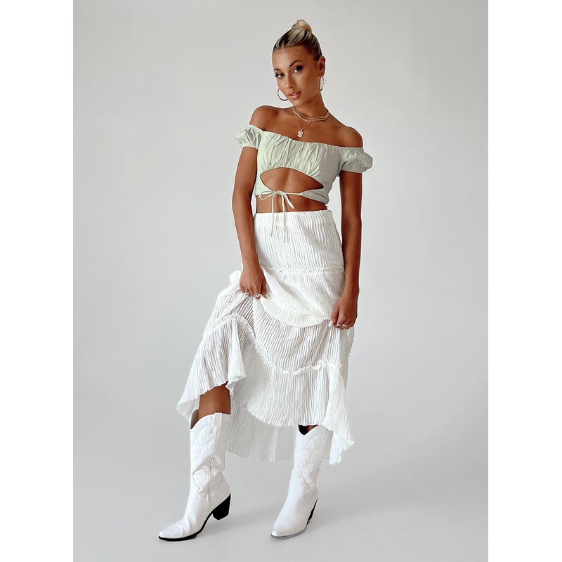 Sun Down Mid Rise Maxi Skirt White