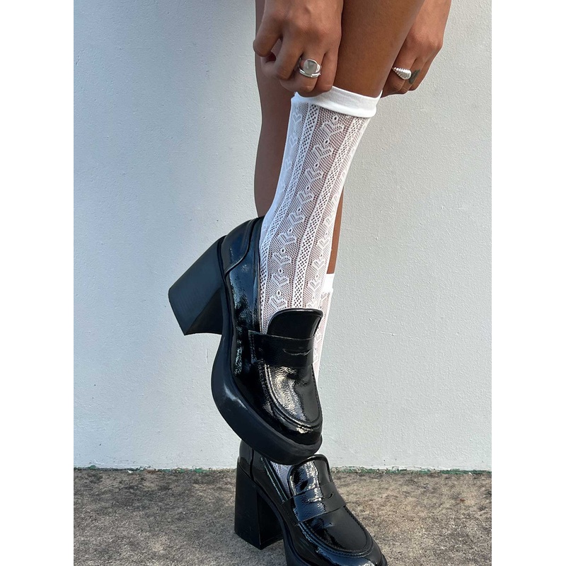 Yelena Heart Socks White