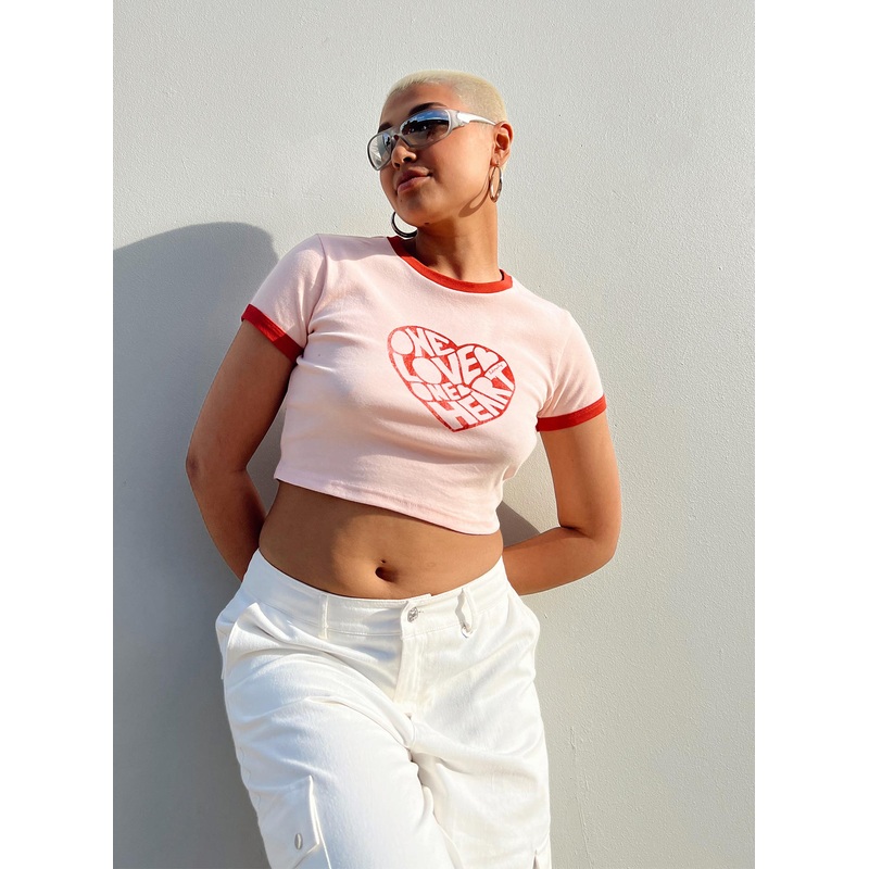 Bob Marley One Love One Heart Cropped Tee Pink
