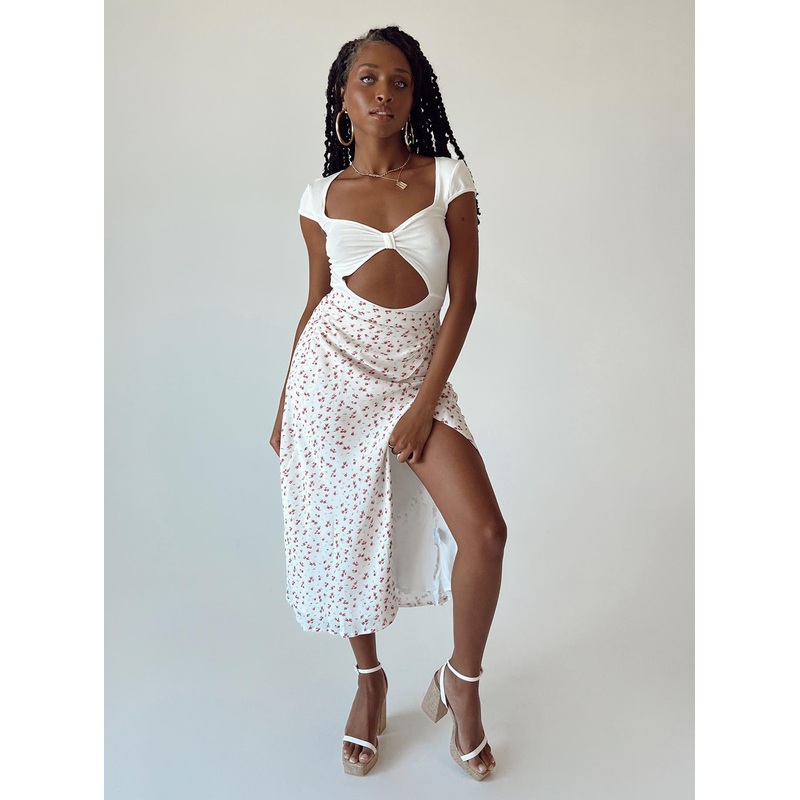 Mabel Midi Skirt White Floral