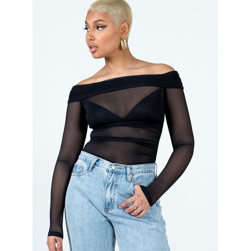 Marek Off Shoulder Bodysuit Black