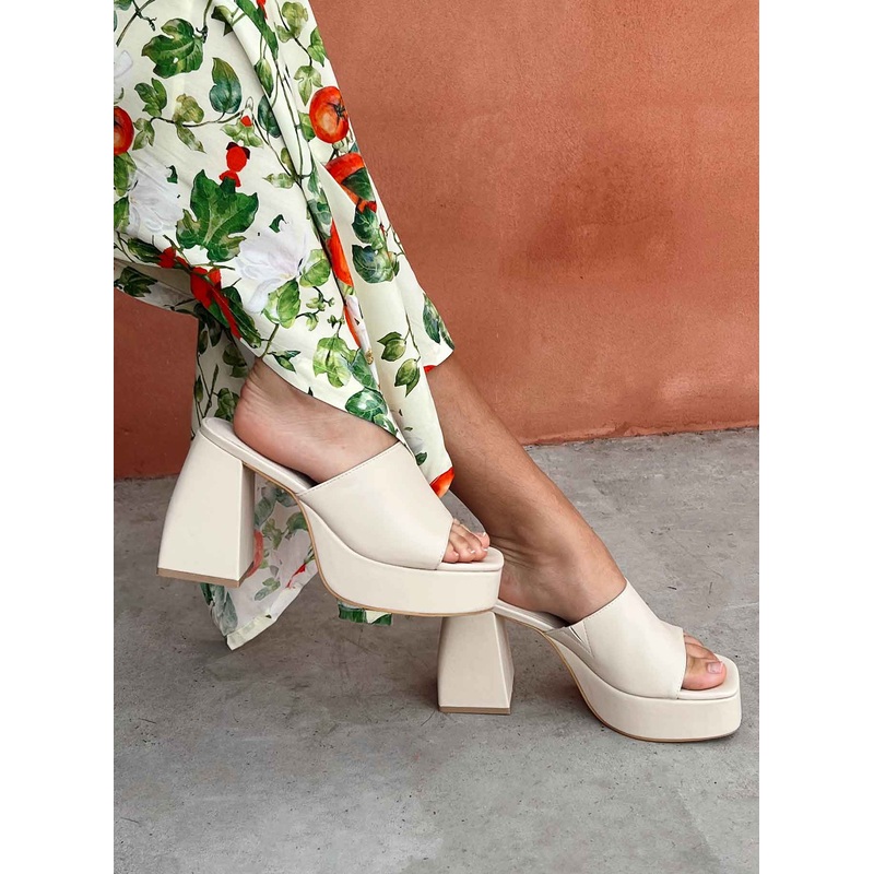 Shapiro Mules Platform Heels Bone
