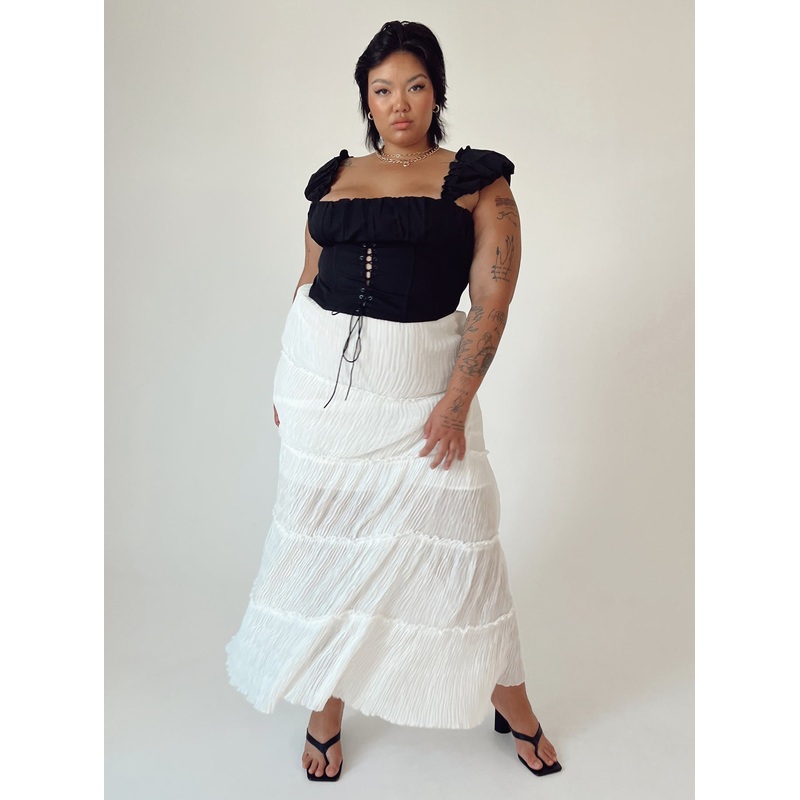 Sun Down Mid Rise Maxi Skirt Curve White