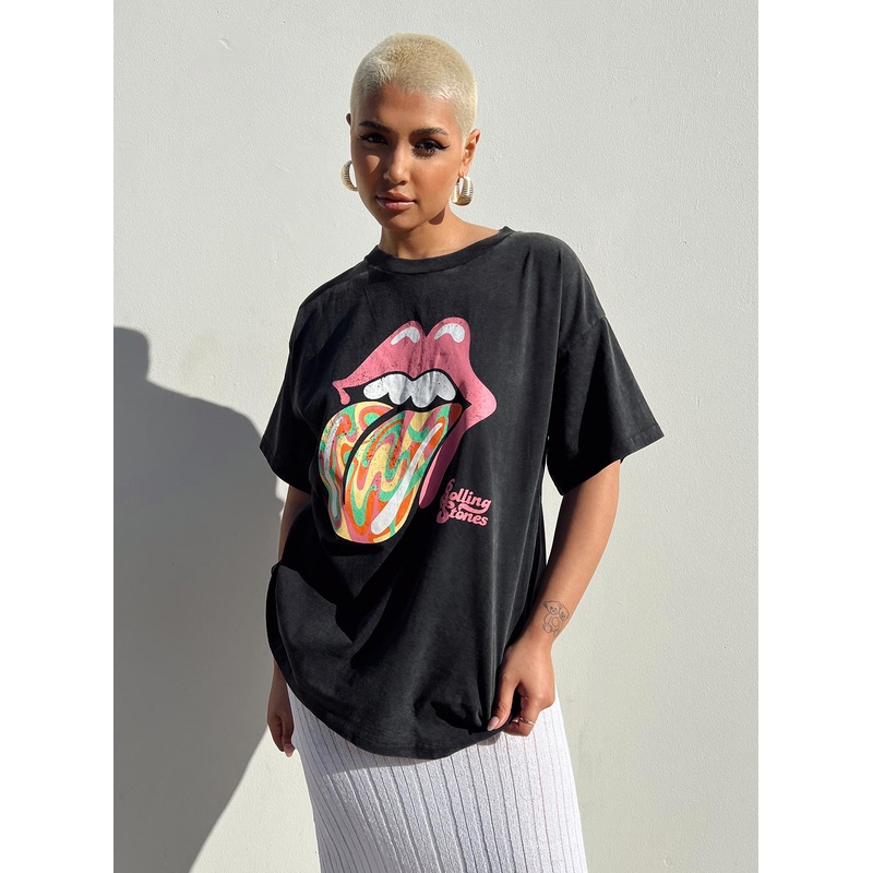The Rolling Stones Retro Swirl Oversized Tee Black