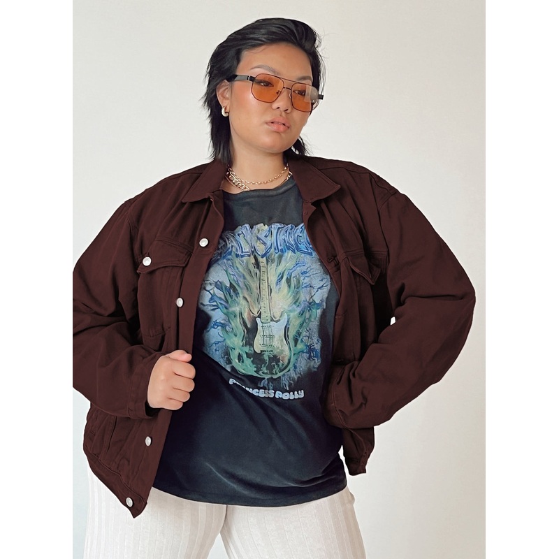 Western Denim Jacket Dark Brown Curve