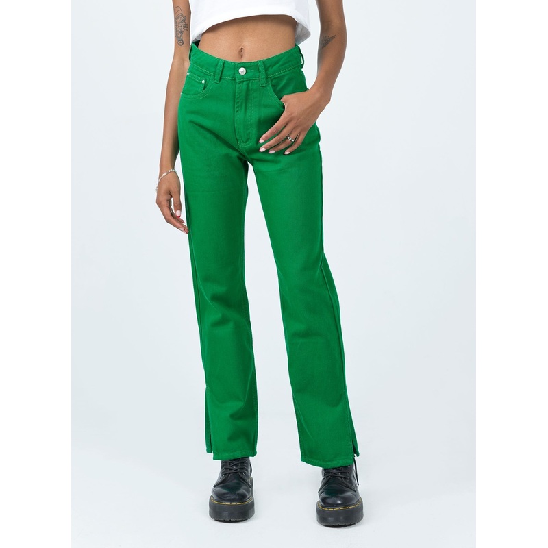 Barnie Split Hem Jeans Green