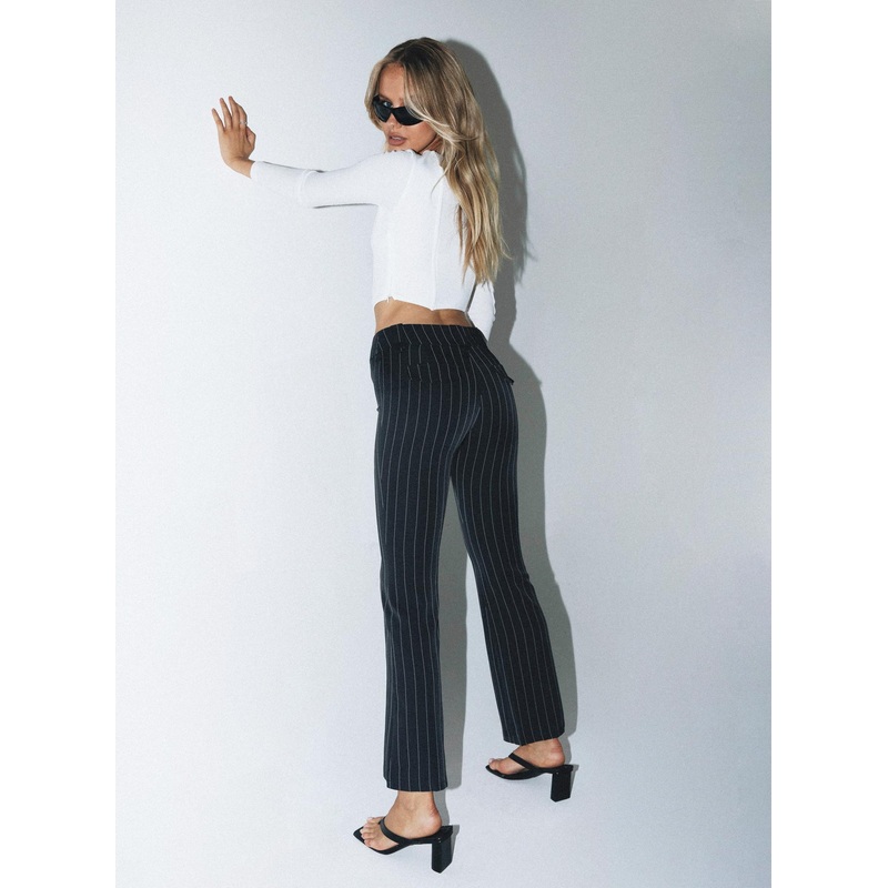 Yianna Low Waist Flare Pant Grey Pinstripe