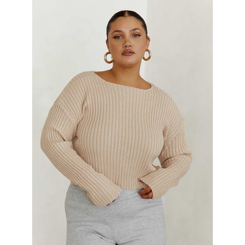 Alivia Cropped Sweater Beige Curve
