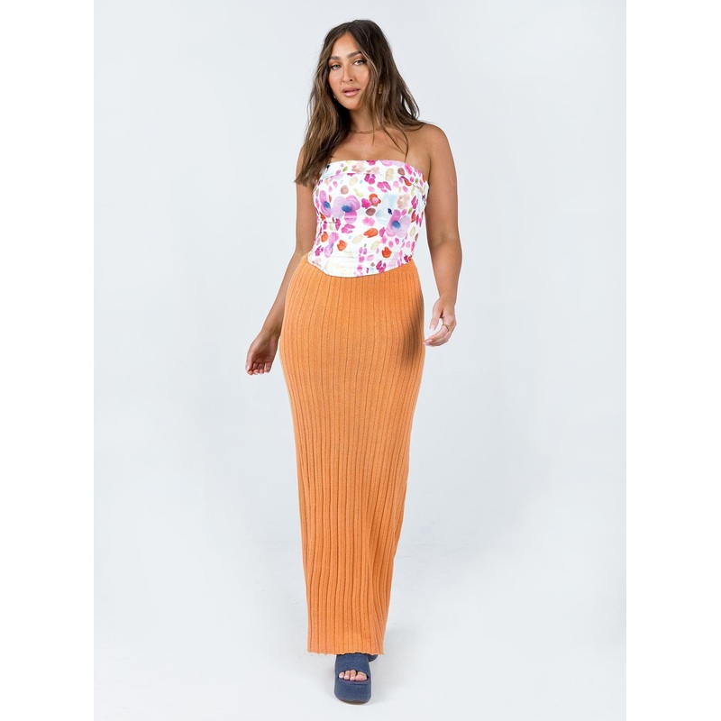 Belle Knit Maxi Skirt Peach