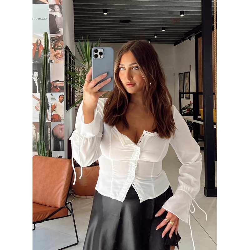 Carila Lace Voile Sheer Top Ivory