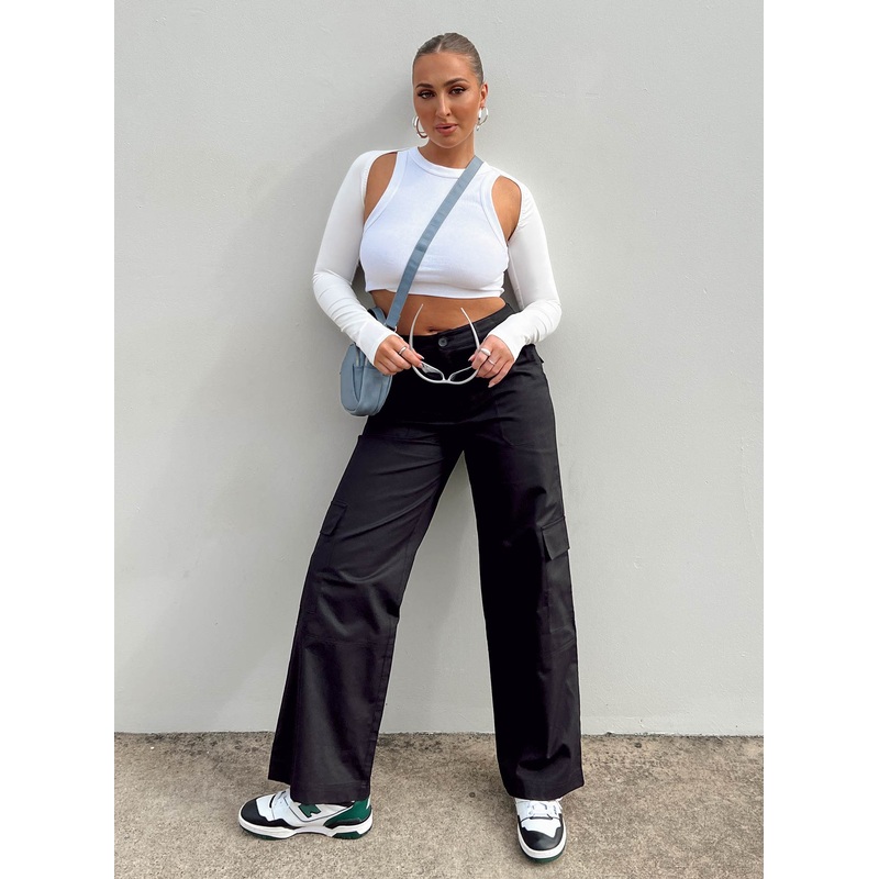 Luna Mid Rise Cargo Pants Black