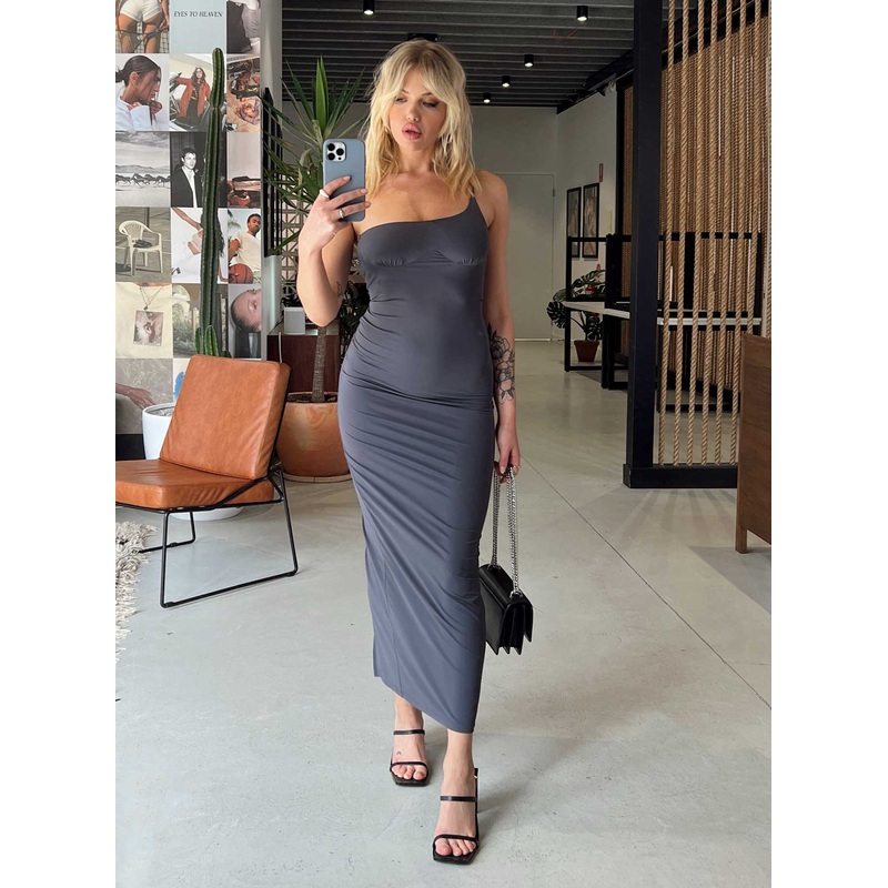 Deliza One Shoulder Maxi Dress Grey