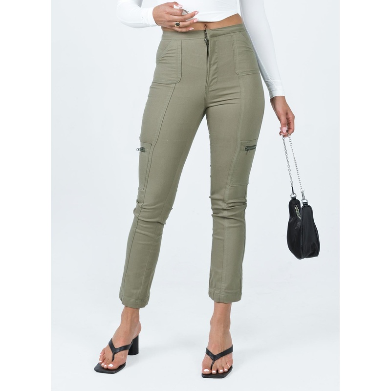 In Line Straight Leg Cargo Pants Green