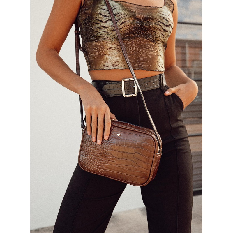 Peta & Jain Gracie Shoulder Bag Chocolate Croc