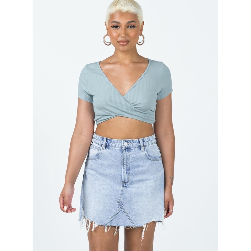 Abrand Aline Skirt Rhonda Rip Mid Wash Denim