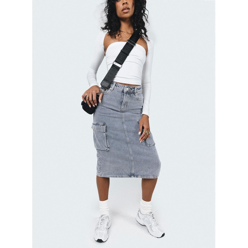 Ariaahs Cargo Midi Skirt Denim