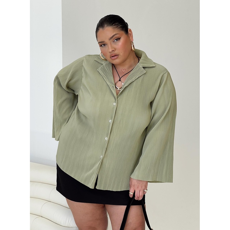 Louie Pleated Shirt Sage Curve