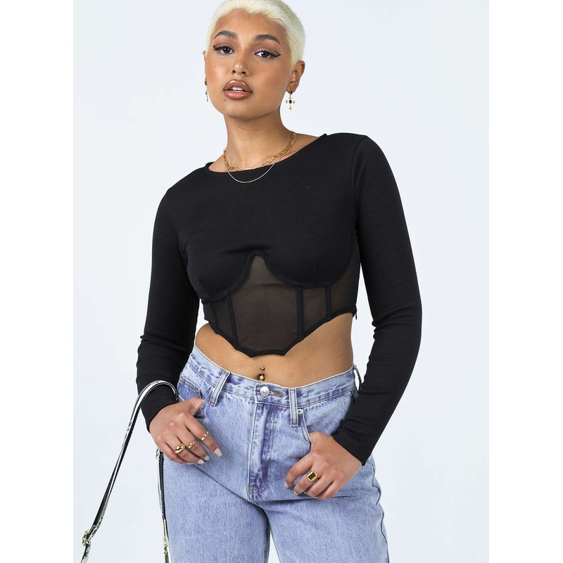 Not Your Baby Long Sleeve Top Black