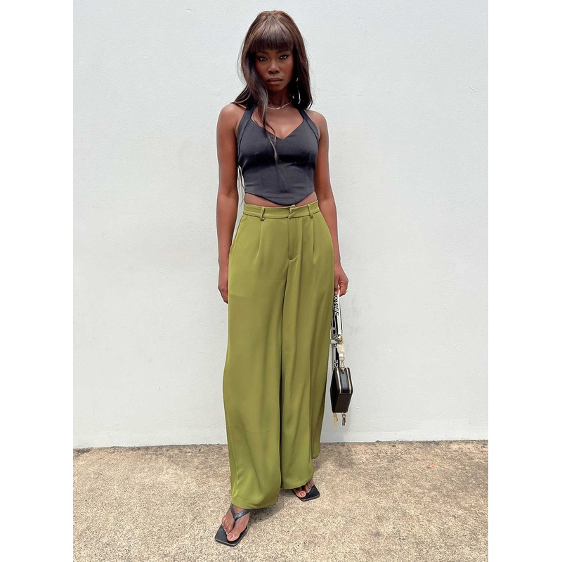Plazzo Wide Leg Pants Khaki