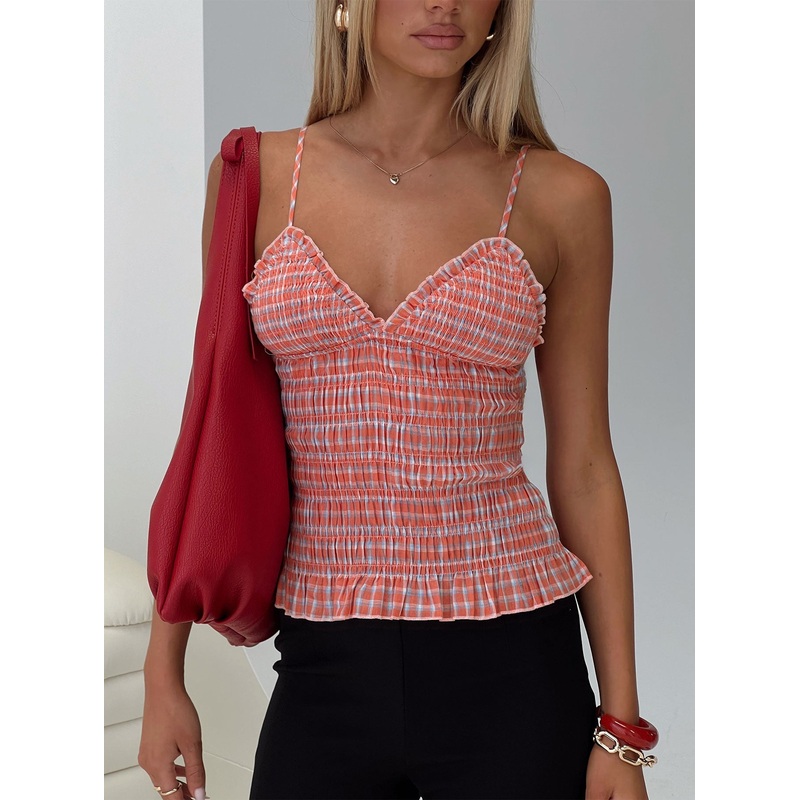 A Girl So Pretty Ruched Top Red Gingham