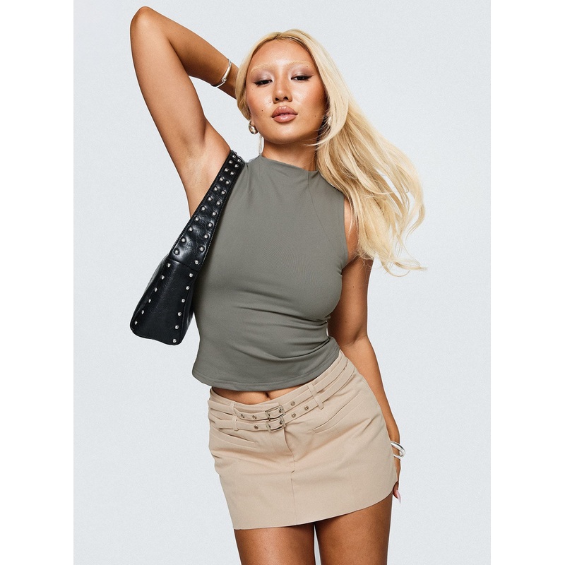 Healing Energy Funnel Neck Top Grey