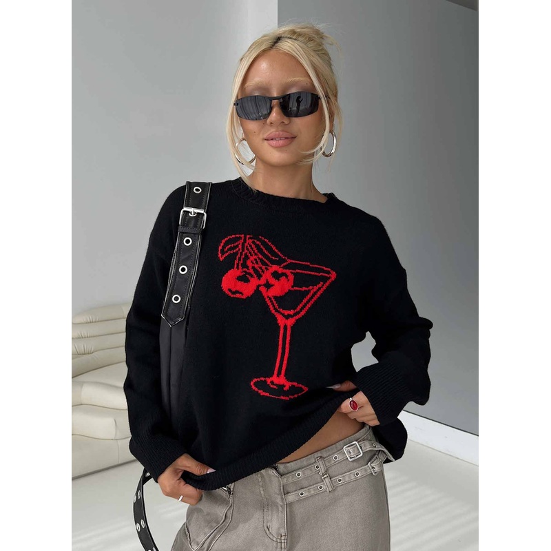 Like A Charm Knit Sweater Black / Red