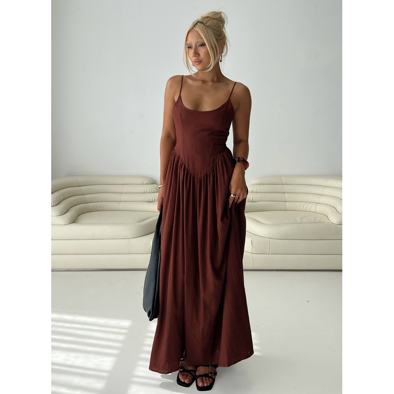 Palisades Tie Up Maxi Dress Brown