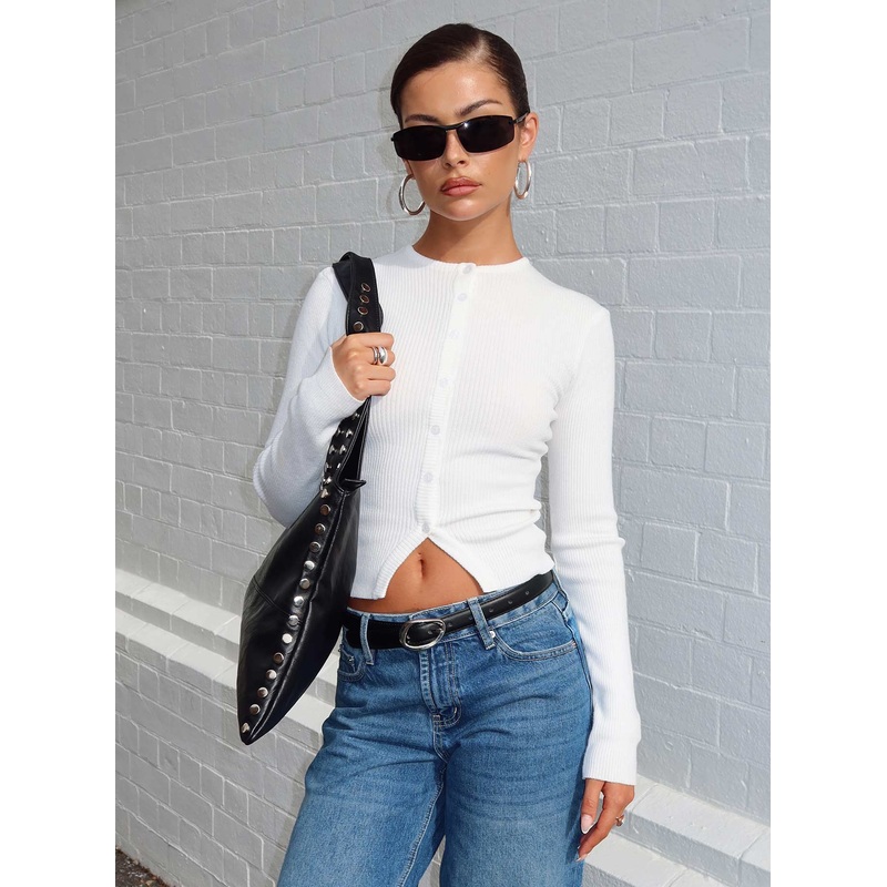 Suzu Long Sleeve Knit Top White