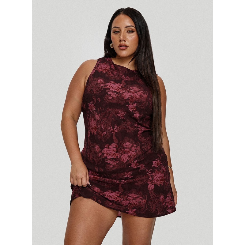 Vivre Mini Dress Burgundy Paisley Curve
