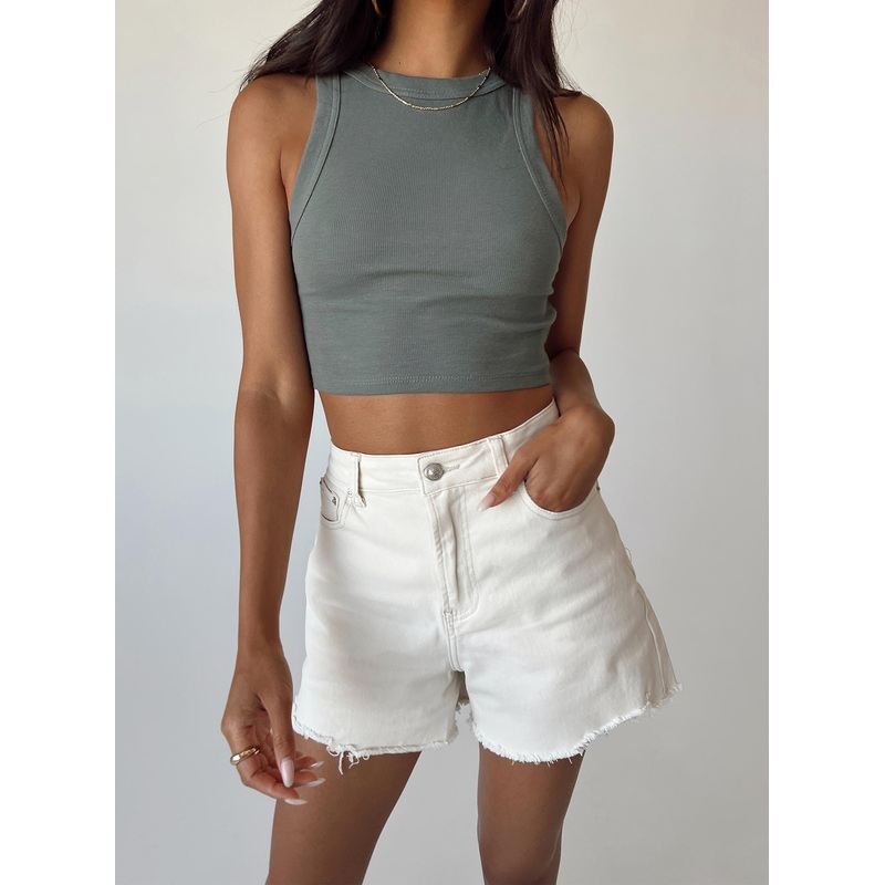 Elena Denim Shorts Cream