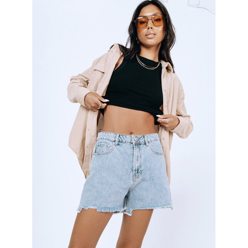 Kaylan Light Wash Frayed Shorts Denim