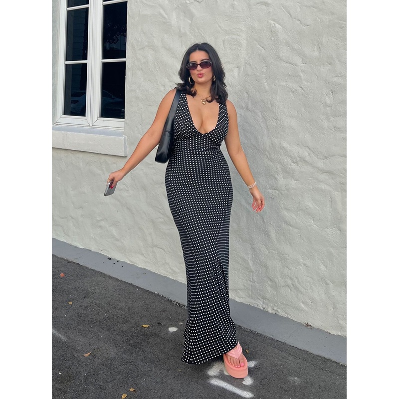 Nellie Maxi Dress Black Polka Dot