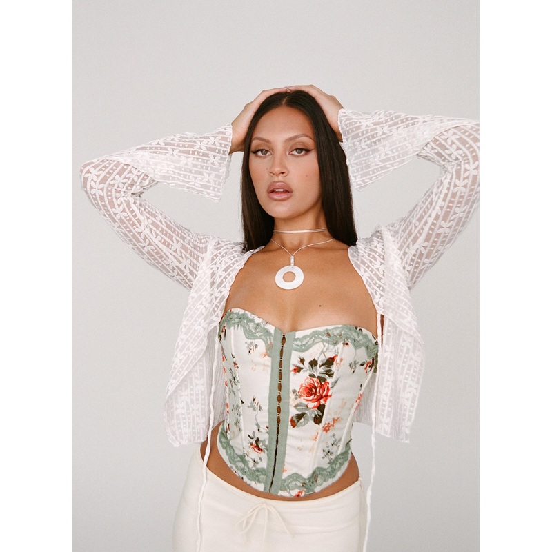 Nucci Lace Long Sleeve Top White